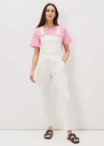 Phase Eight Khari Denim Dungarees Dress White USA | 2463950-WT